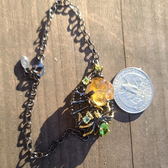 Hand carved Citrine & Peridot 8" Sterling & Rhodium bracelet - Picture 16 of 17